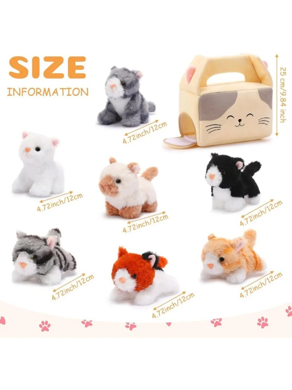 Adorable 8-Piece Plush Cat Stuffed Animals Set with 7 Cute Kittens & House